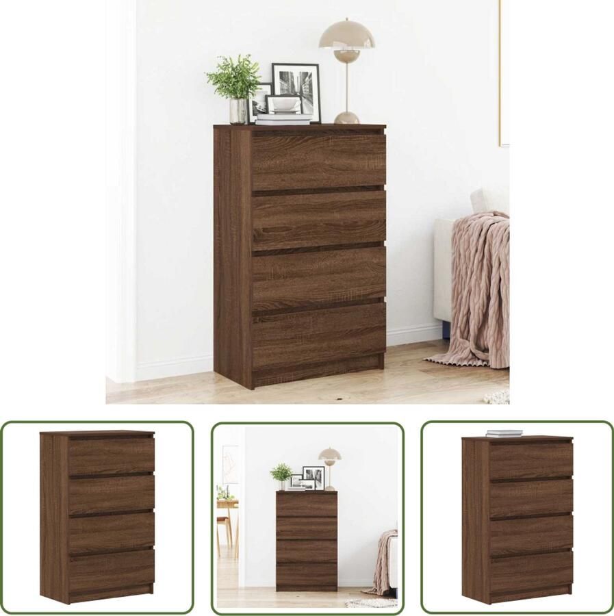 The Living Store Dressoir 60x35x98 5 cm bewerkt hout bruin eikenkleur Dressoir Kast Houten Dressoir Bruine Eiken Opbergkast - Foto 2