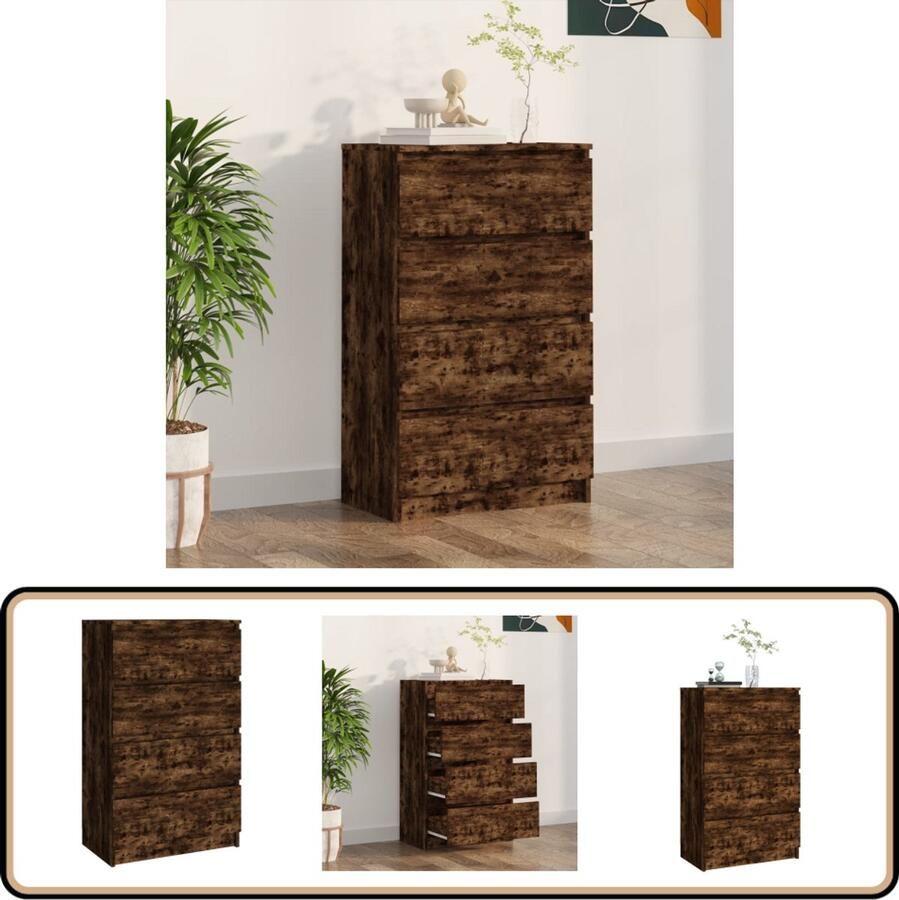 VidaXL Dressoir 60x35x98 5 cm Gerookt Eiken 4 Lades Dressoir Kast Houten Dressoir Gerookte Eiken Kleur Opbergkast