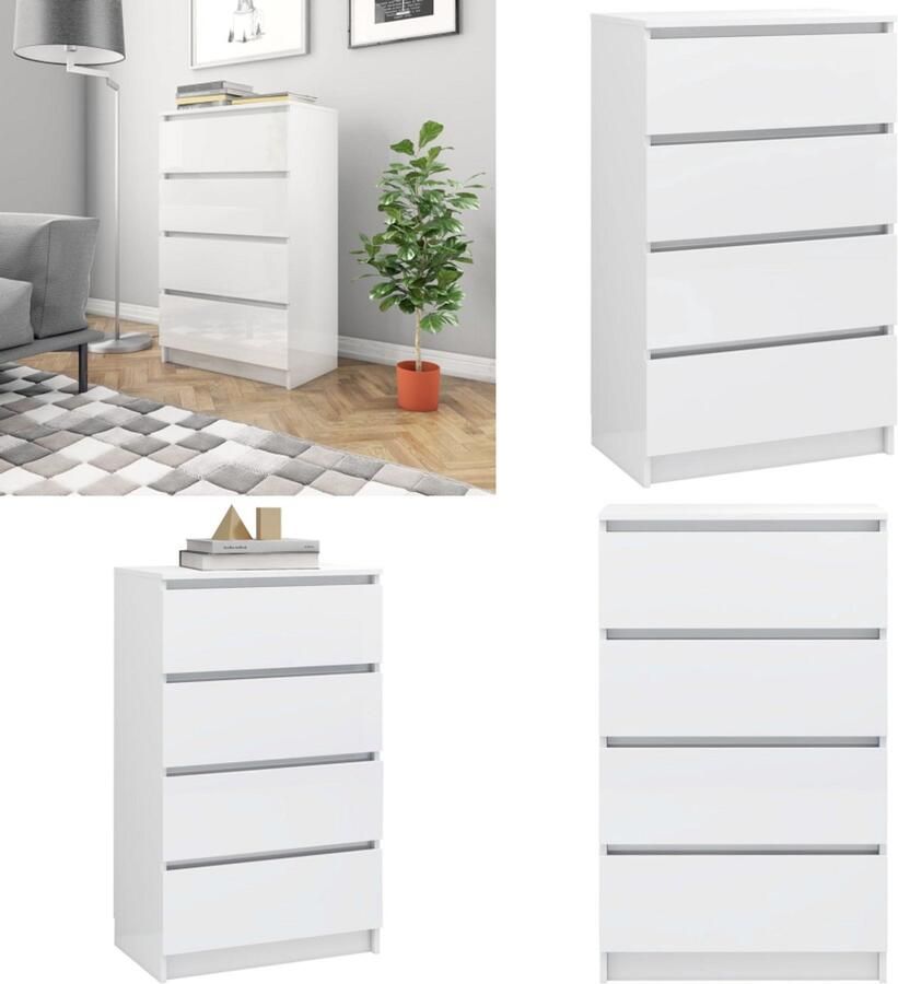 VidaXL Dressoir 60x35x98-5 cm bewerkt hout hoogglans wit Dressoir Dressoirs Opbergkast Opbergkasten