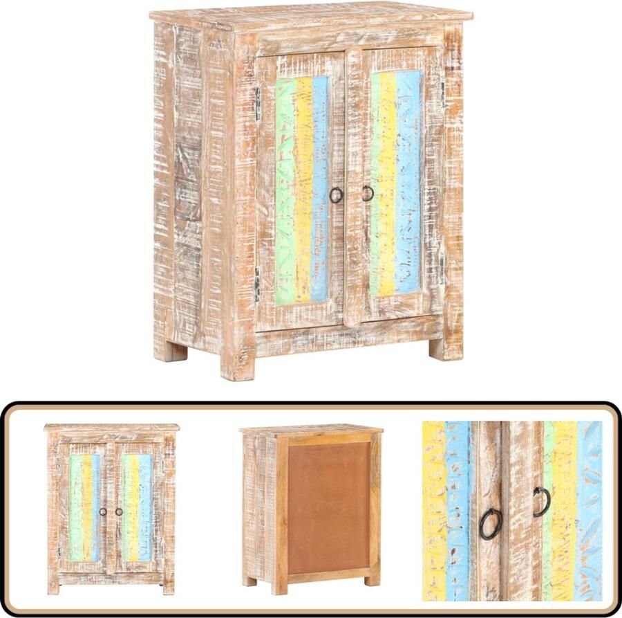 VidaXL Dressoir 61x35x76 cm Acaciahout Whitewash Dressoir Commode Ruw Acaciahout Vintage Witwas