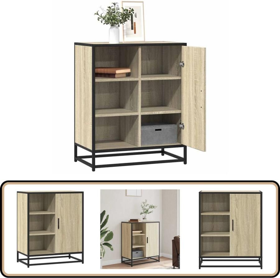 The Living Store Dressoir 62x35x76 cm bewerkt hout sonoma eikenkleurig Dressoir Salontafel Opbergkast Houten Meubels Industrieel Design
