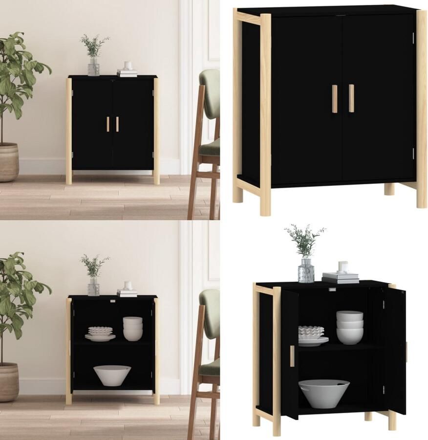 VidaXL Dressoir 62x38x70 cm bewerkt hout zwart Dressoir Dressoirs Kast Wandkast