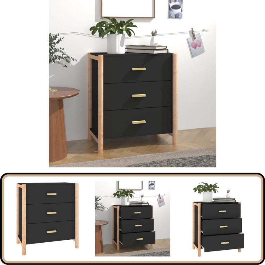 VidaXL Dressoir Zwart 62x38x70 cm Hout Dressoir Industrieel Design Zwart Dressoir Houten Dressoir Vintage Dressoir - Foto 2