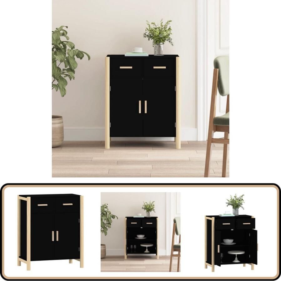 VidaXL Dressoir 62x38x75 cm Zwart Hout Dressoir Commode Opbergmeubilair Woonkamerinrichting Slaapkamerinrichting