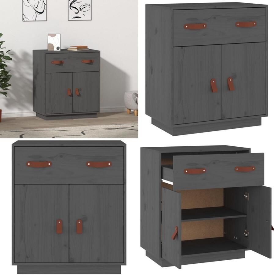 VidaXL Dressoir 65 5x40x75 cm massief grenenhout grijs Dressoir Dressoirs Kast Wandkast