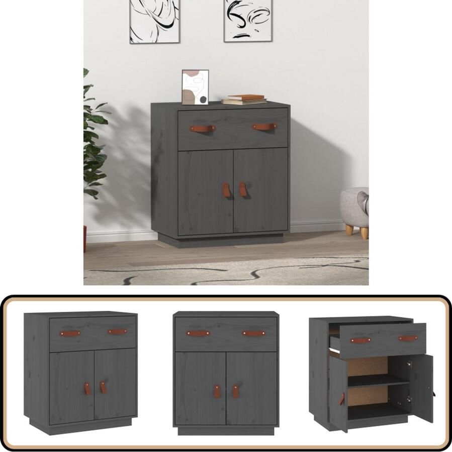 VidaXL Dressoir Massief Grenenhout Grijs 65 5x40x75 cm Dressoir Grenoble Hout Vintage Meubels Landelijke Woonstijl Salontafel