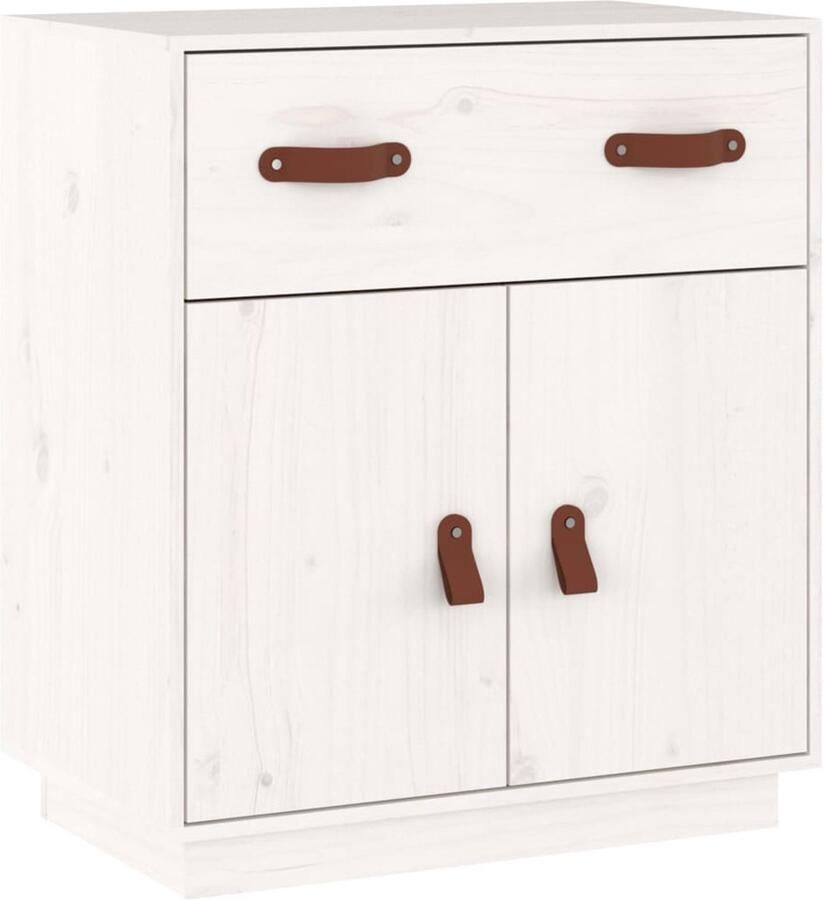 VidaXL Dressoir Massief Grenenhout Wit 65 5x40x75 cm Dressoir Opbergkast Grenenhouten Meubels Witte Kast Vintage Stijl