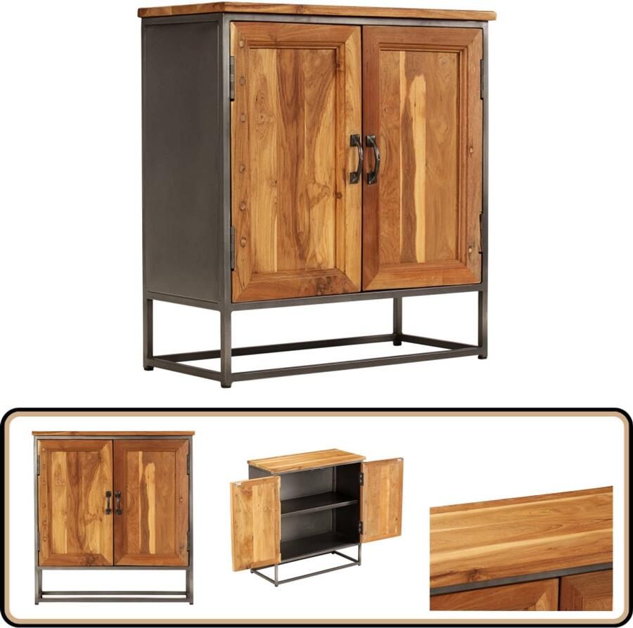 VidaXL Dressoir 65x30x70 cm Gerecycled Teakhout & Staal Dressoir Vintage Meubilair Industrieel Design Teak Houten Meubelen Gerecycled Materiaal - Foto 2