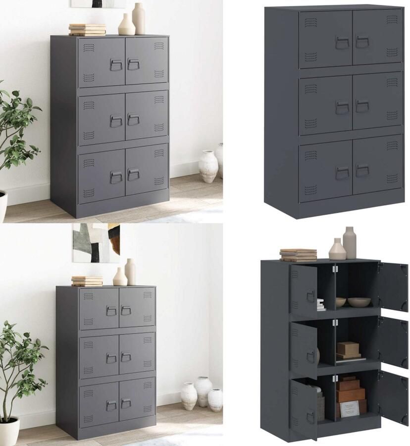 VidaXL Dressoir 67x39x107 cm staal antracietkleurig Dressoir Dressoirs Opbergkast Wandkast - Foto 2