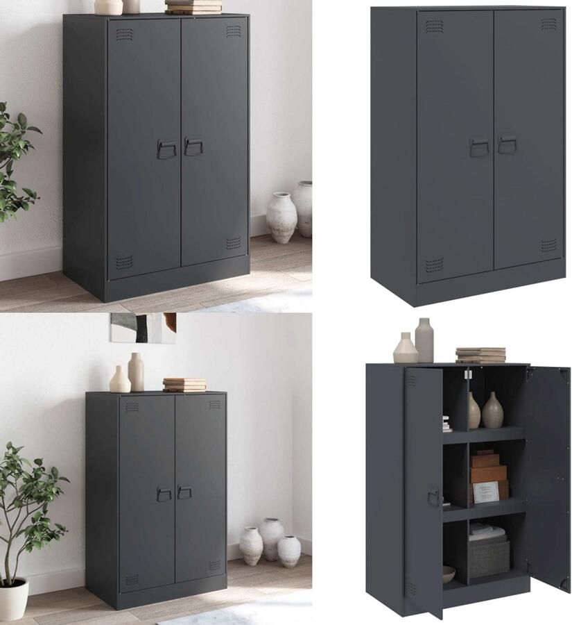 VidaXL Dressoir 67x39x107 cm staal antracietkleurig Dressoir Dressoirs Opbergkast Wandkast