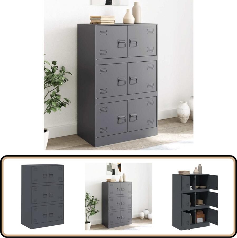VidaXL Dressoir Staal 6 vakken Antraciet 90 kg TV Kast Stalen Tv Kast Mediabox Opbergkast Wandkast