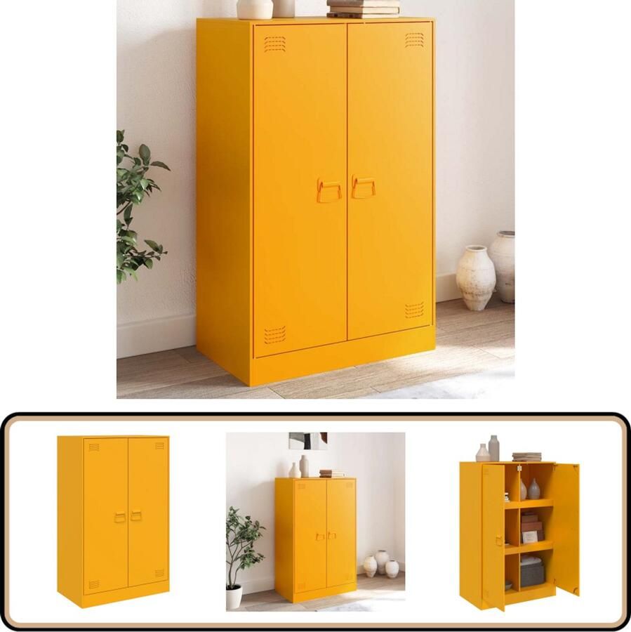 VidaXL Dressoir Staal Mosterdgeel 67x39x107 cm Tv-meubels Tv-standaard Salontafel Opbergkast Dressoir