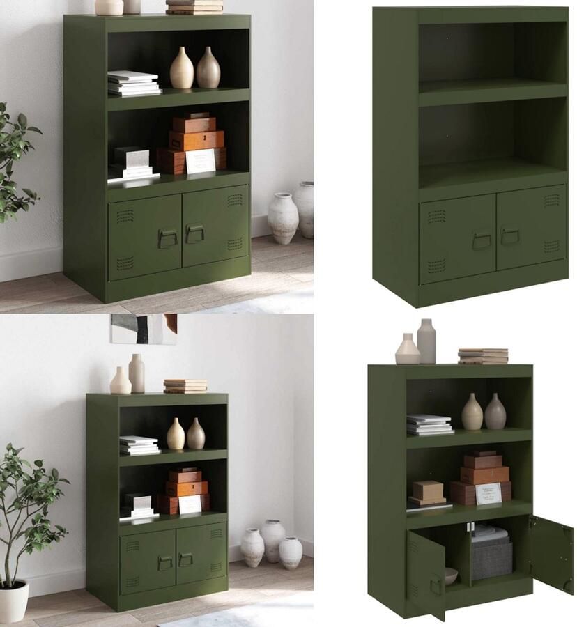VidaXL Dressoir 67x39x107 cm staal olijfgroen Dressoir Dressoirs Opbergkast Wandkast - Foto 2
