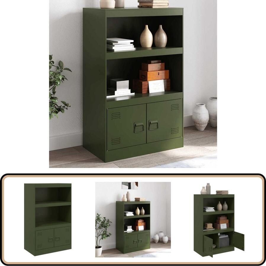 VidaXL Dressoir Staal Olijfgroen 67x39x107 cm Televisiescherm Kast Tv Stand Mediabox Opbergkast Salontafel - Foto 2