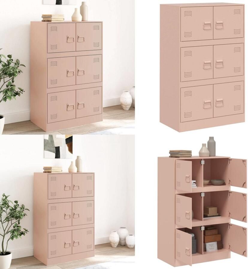 VidaXL Dressoir 67x39x107 cm staal roze Dressoir Dressoirs Opbergkast Wandkast