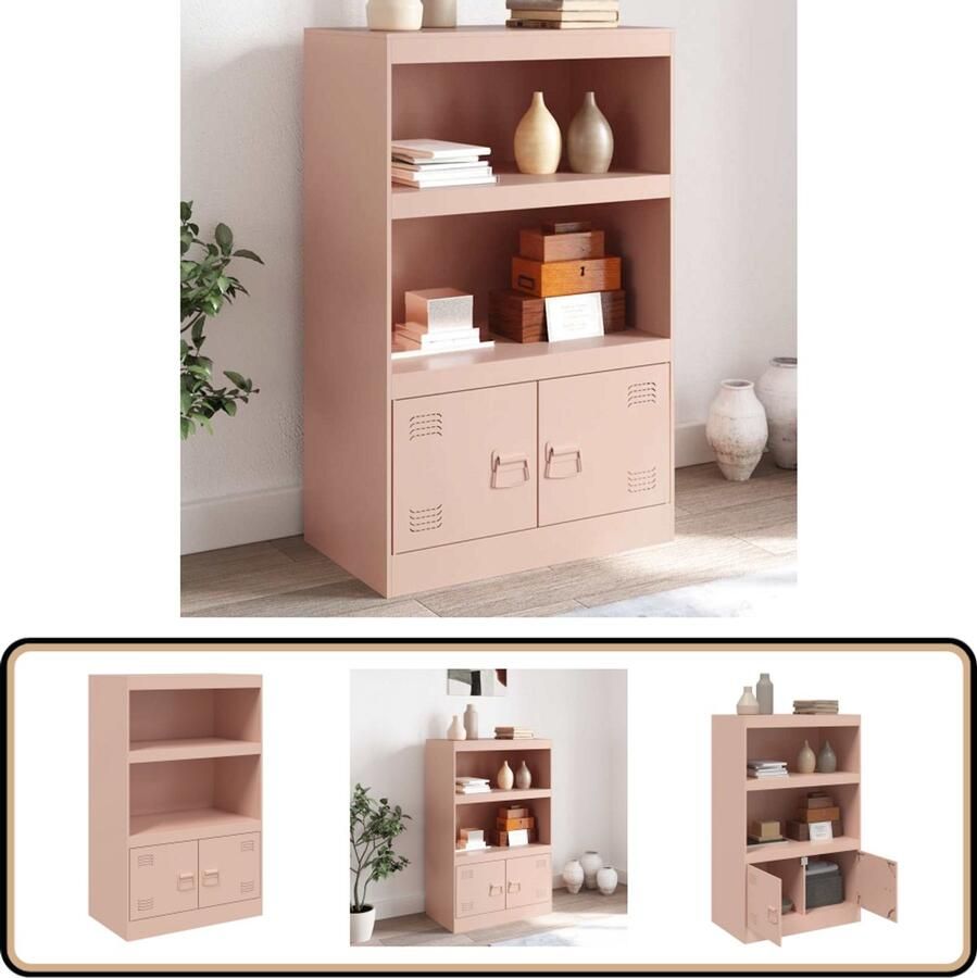 The Living Store Dressoir 67x39x107 cm staal roze Televisiescherm Tv Meubel Opbergkast Salontafel Roestvrijstalen Kast