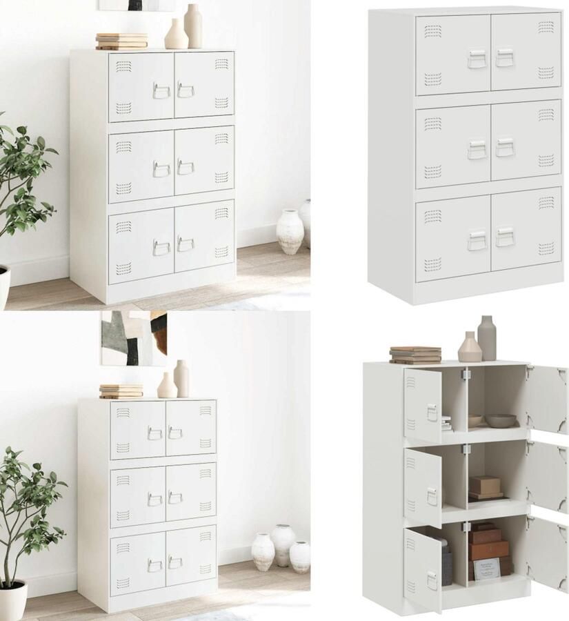 VidaXL Dressoir 67x39x107 cm staal wit Dressoir Dressoirs Opbergkast Wandkast - Foto 2