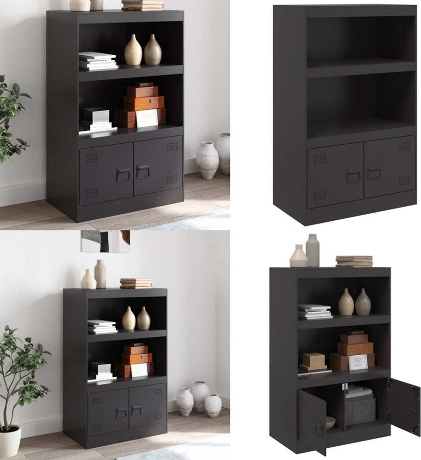 VidaXL Dressoir 67x39x107 cm staal zwart Dressoir Dressoirs Opbergkast Wandkast