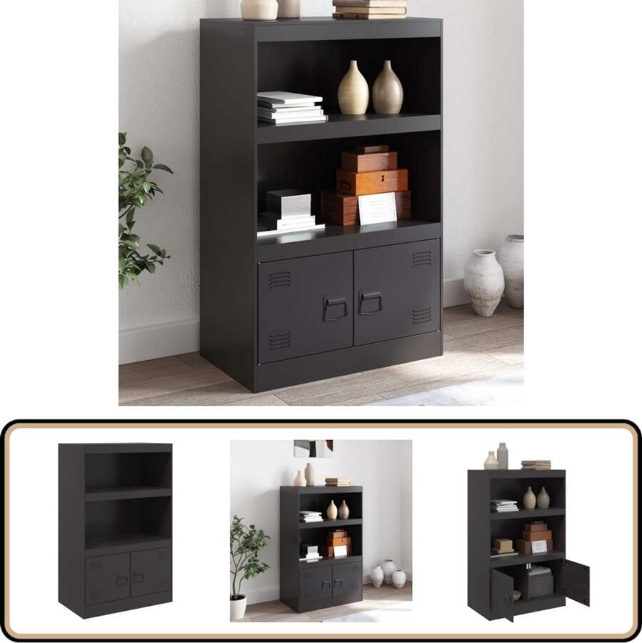 VidaXL Dressoir Staal 67x39x107 cm Zwart Televisiekast Tv Stand Opbergkast Mediabox Salontafel