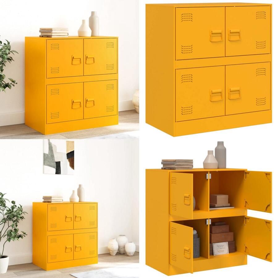 VidaXL Dressoir 67x39x73 cm staal mosterdgeel Dressoir Dressoirs Opbergkast Wandkast
