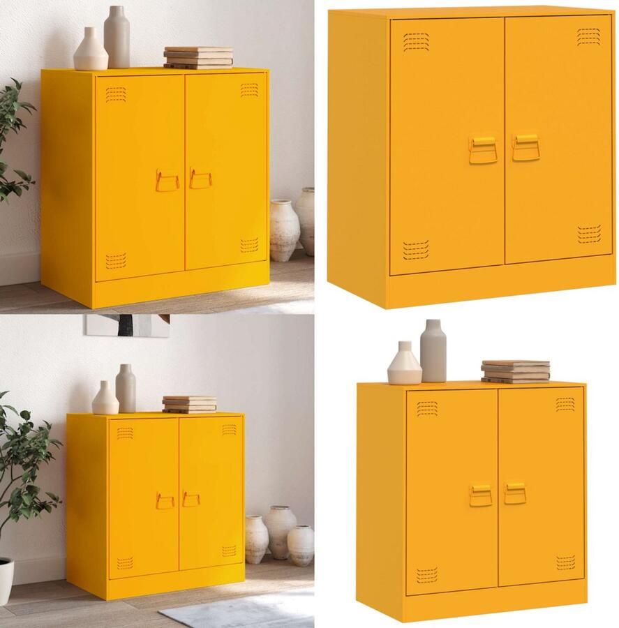 VidaXL Dressoir 67x39x73 cm staal mosterdgeel Dressoir Dressoirs Opbergkast Wandkast