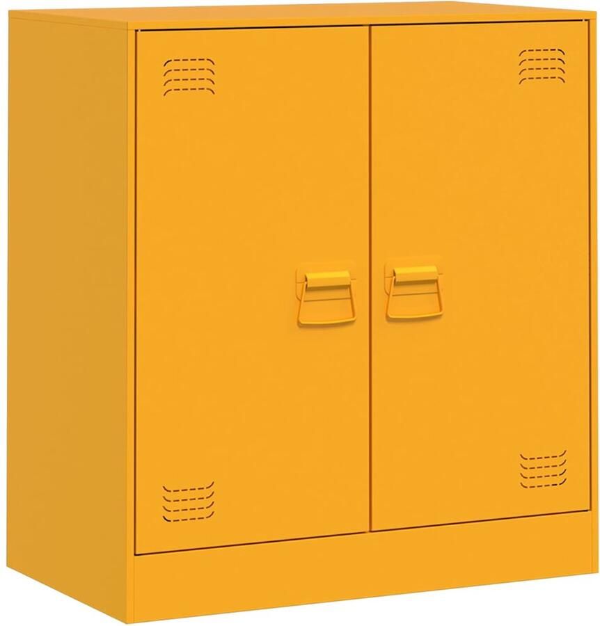 The Living Store Dressoir 67x39x73 cm staal mosterdgeel Televisiescherm Kast Tv Stand Opbergkast Salontafel Living Room Furniture