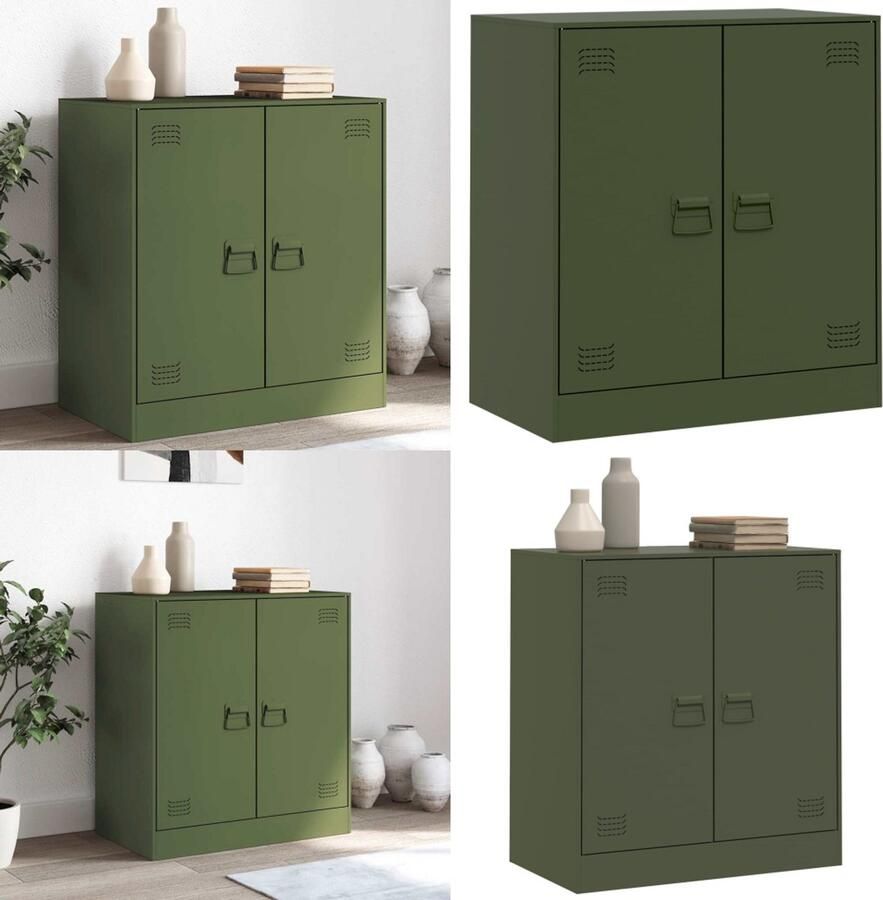 VidaXL Dressoir 67x39x73 cm staal olijfgroen Dressoir Dressoirs Opbergkast Wandkast