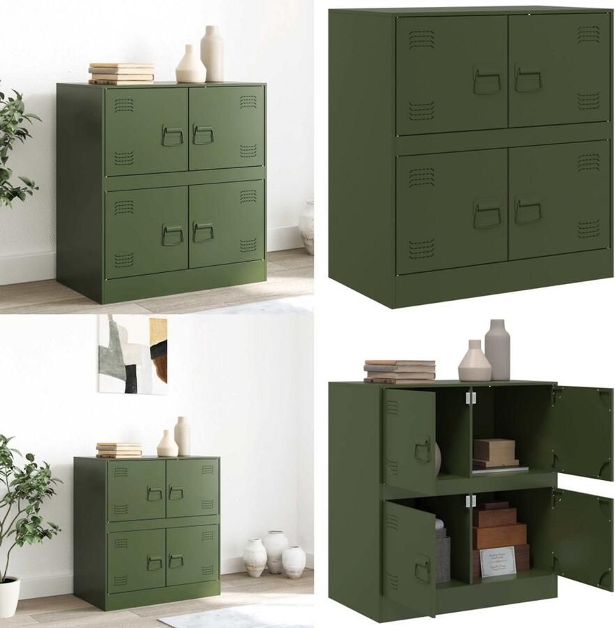 VidaXL Dressoir 67x39x73 cm staal olijfgroen Dressoir Dressoirs Opbergkast Wandkast