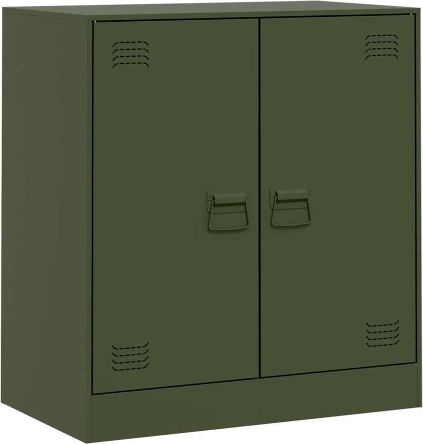 VidaXL -Dressoir-67x39x73-cm-staal-olijfgroen