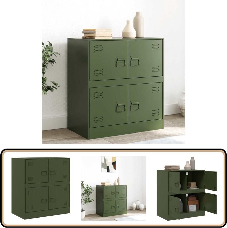 VidaXL Stalen Dressoir 67x39x73 cm Olijfgroen TV-meubels Tv-kast Stalen Dressoir Olijfgroene Kast Opbergkast