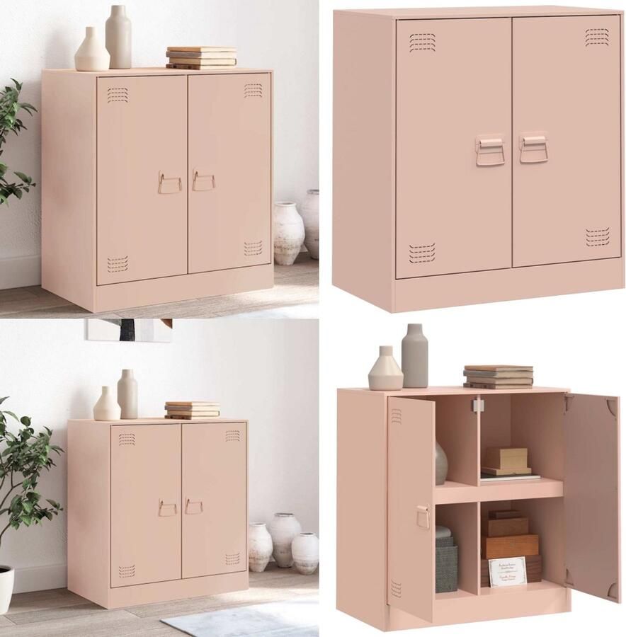 VidaXL Dressoir 67x39x73 cm staal roze Dressoir Dressoirs Opbergkast Wandkast