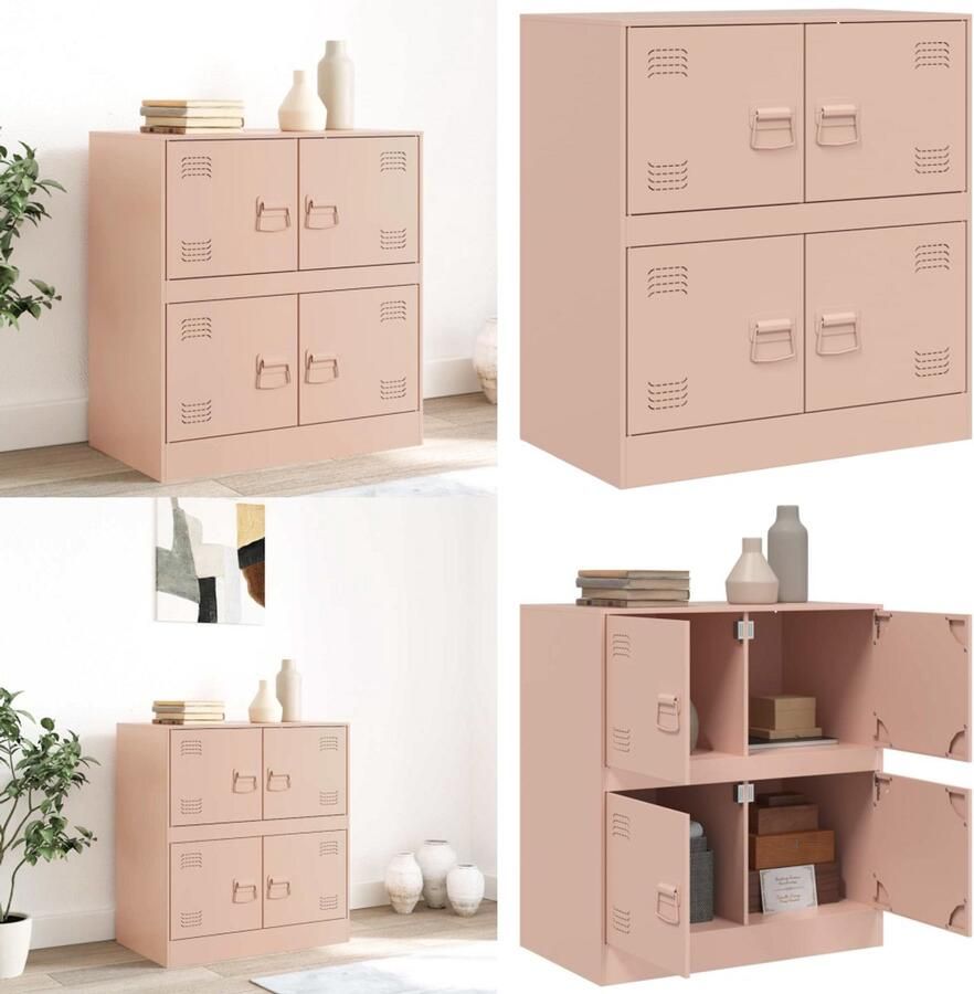 VidaXL Dressoir 67x39x73 cm staal roze Dressoir Dressoirs Opbergkast Wandkast