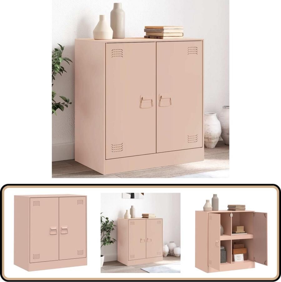 VidaXL Dressoir Staal 67x39x73 cm Roze Televisiescherm Tv Stand Mediabox Salontafel Roestvrijstalen Kast