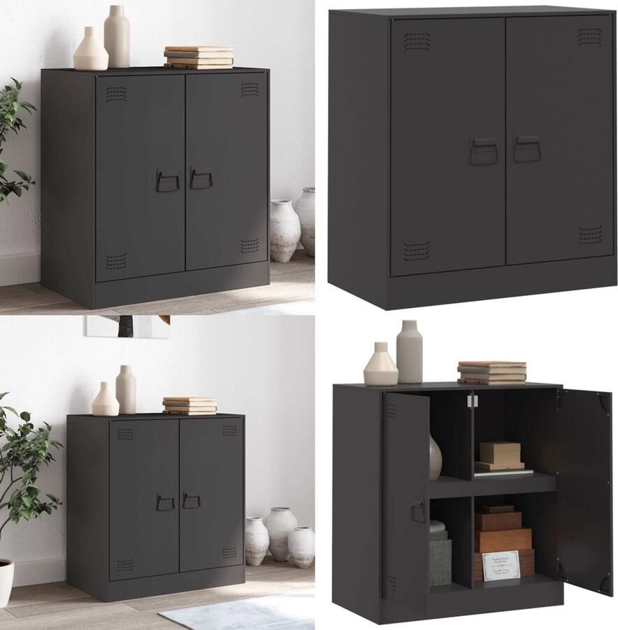 VidaXL Dressoir 67x39x73 cm staal zwart Dressoir Dressoirs Opbergkast Wandkast