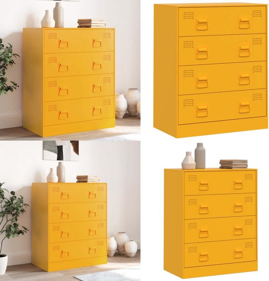 VidaXL Dressoir 67x39x83 cm staal mosterdgeel Dressoir Dressoirs Opbergkast Wandkast