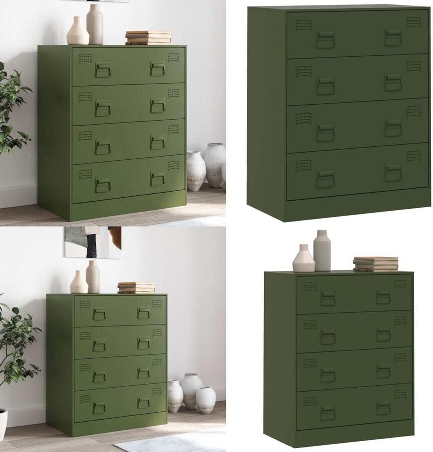 VidaXL Dressoir 67x39x83 cm staal olijfgroen Dressoir Dressoirs Opbergkast Wandkast