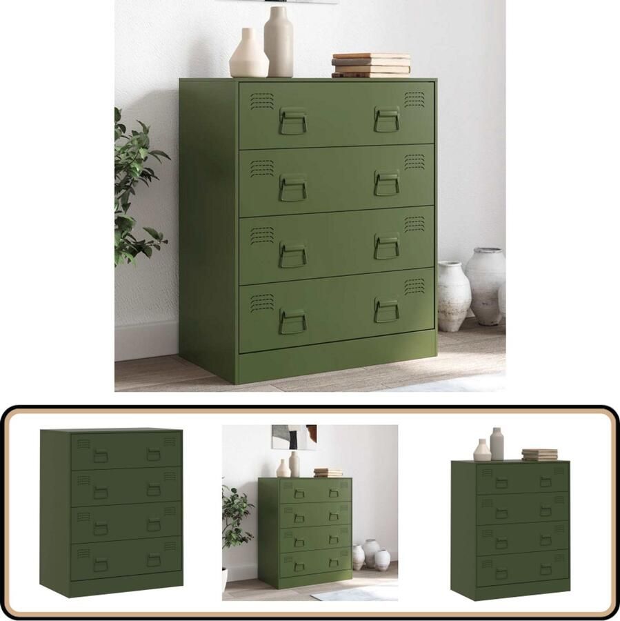 VidaXL Dressoir 67x39x83 cm Staal Olijfgroen Dressoir Tv-meubel Opbergkast Salontafel Industrieel Design
