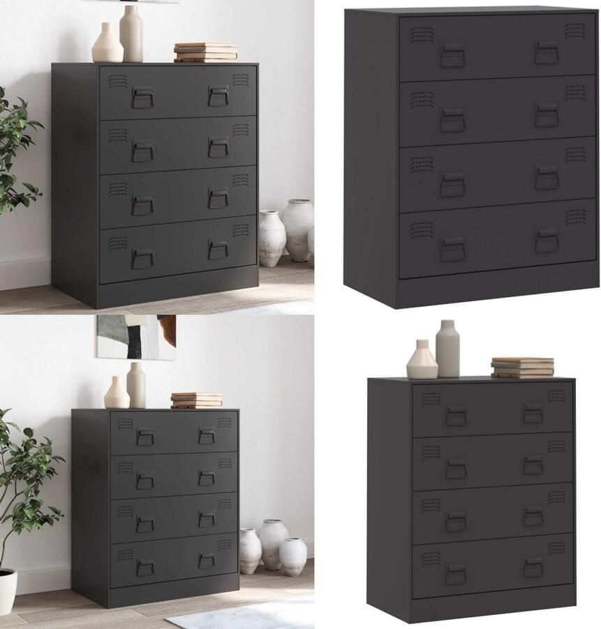 VidaXL Dressoir 67x39x83 cm staal zwart Dressoir Dressoirs Opbergkast Wandkast