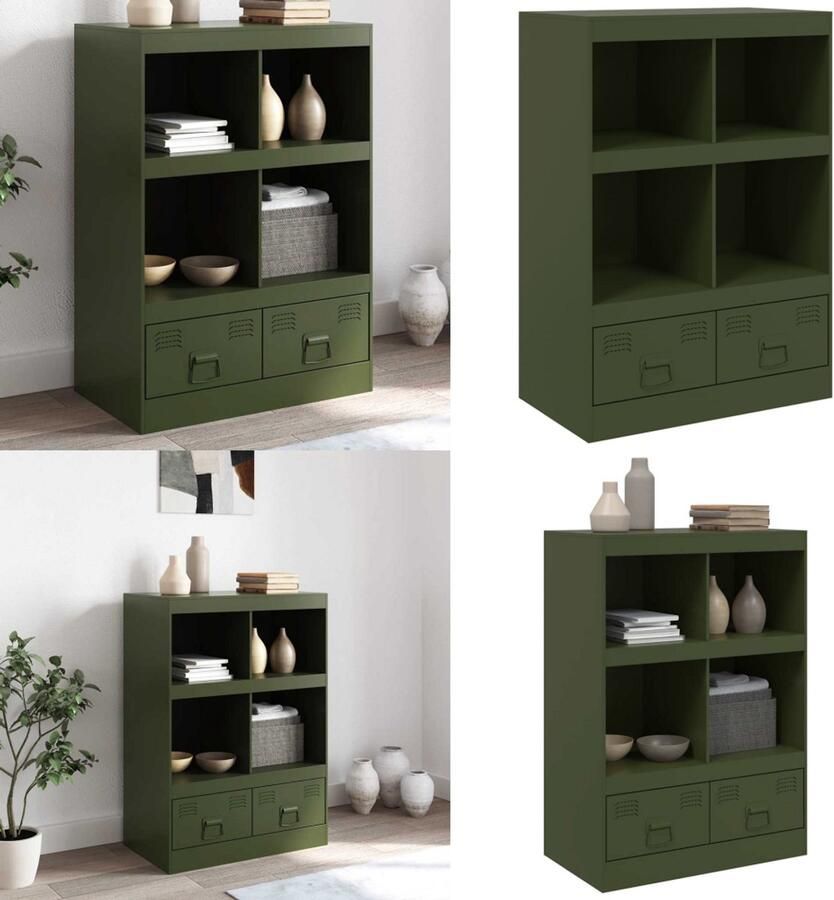VidaXL Dressoir 67x39x95 cm staal olijfgroen Hoge Kast Hoge Kasten Hoog Dressoir Hoge Kast Woonkamer