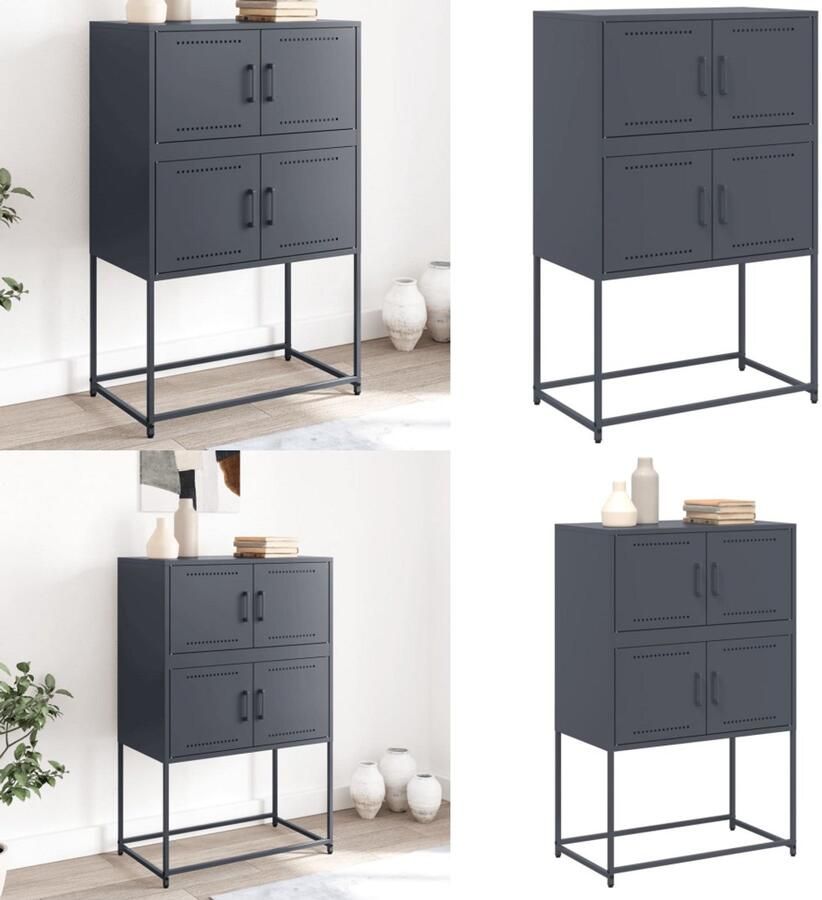 VidaXL Dressoir 68 5x38 5x107 cm staal antracietkleurig Dressoir Dressoirs Kast Wandkast
