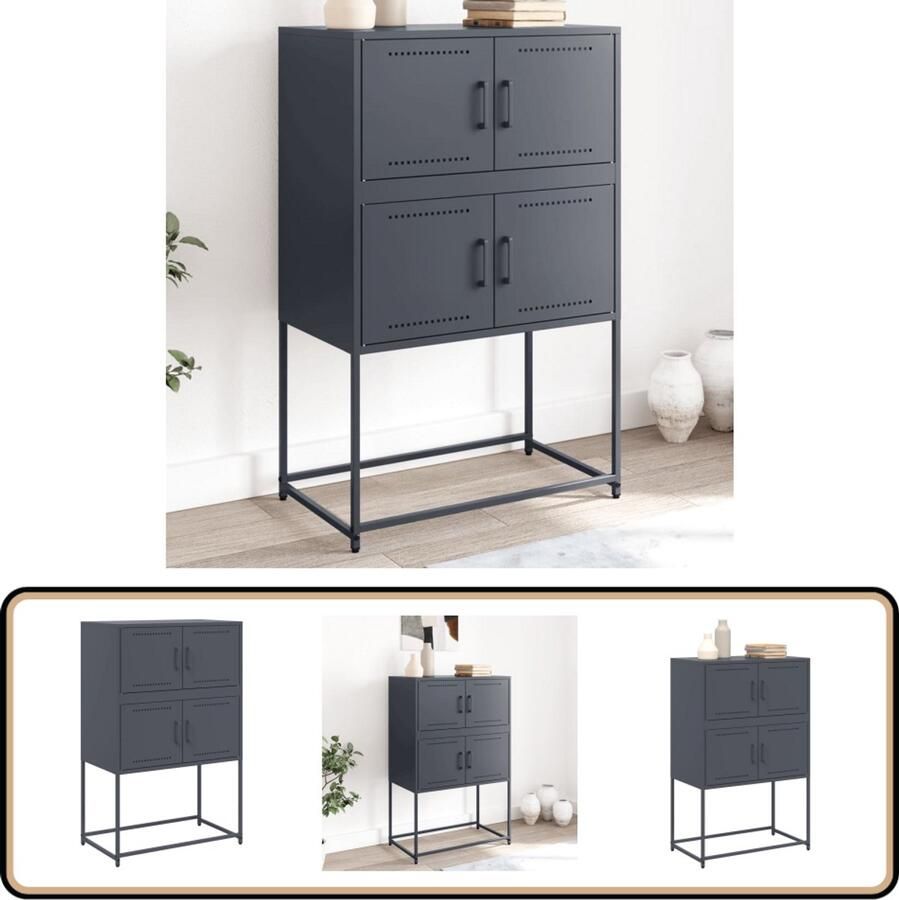 VidaXL Dressoir Staal Antraciet 68 5x38 5x107 cm Dressoir Industrieel Design Metalen Dressoir Staaldressoir Opbergkast