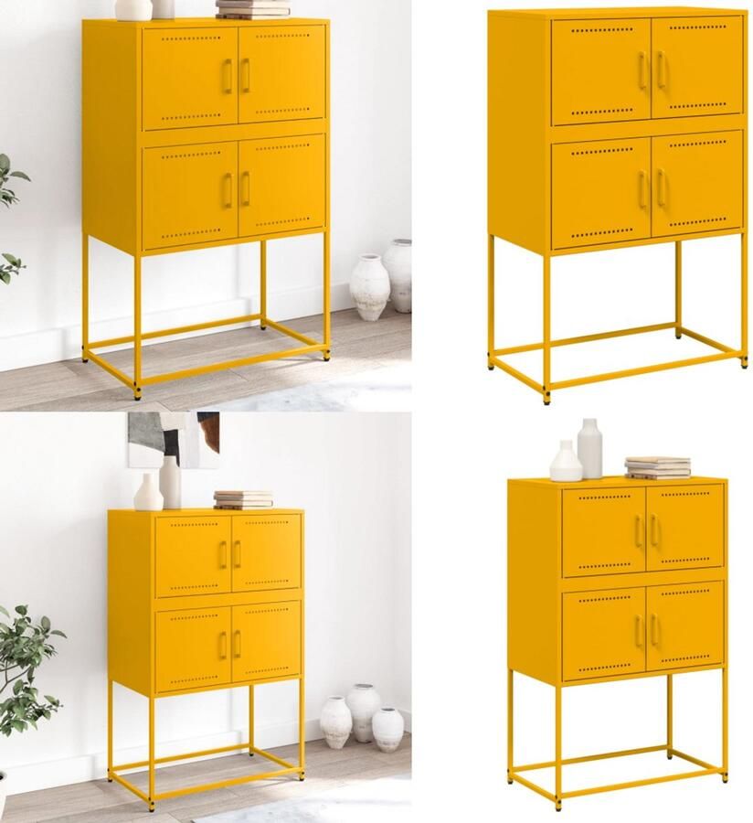 VidaXL Dressoir 68 5x38 5x107 cm staal mosterdgeel Dressoir Dressoirs Kast Wandkast