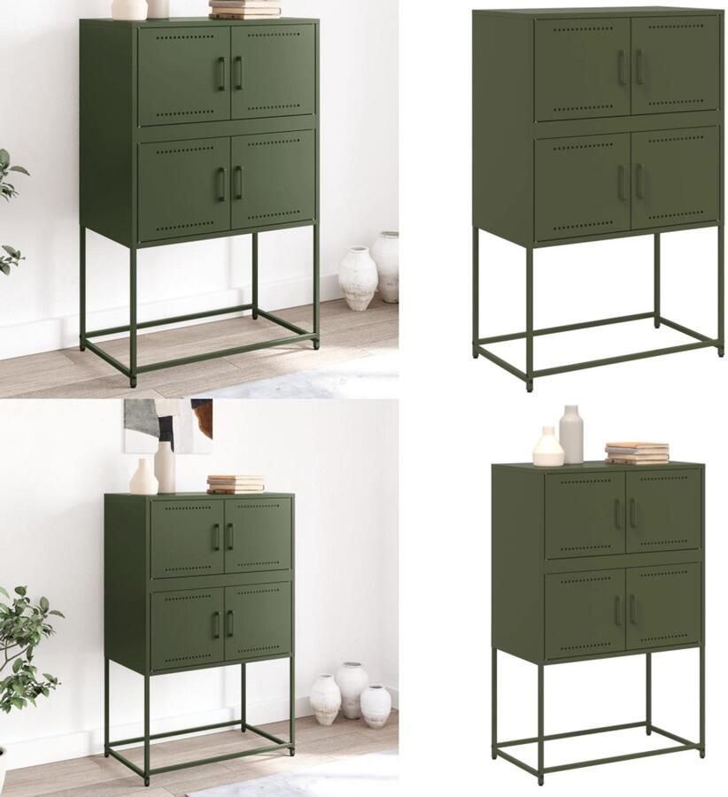 VidaXL Dressoir 68 5x38 5x107 cm staal olijfgroen Dressoir Dressoirs Kast Wandkast