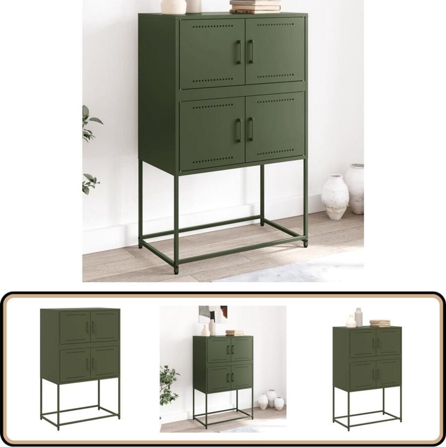 VidaXL Dressoir Staal 68 5x38 5x107 cm Olijfgroen Industrieel Dressoir Metalen Dressoir Robuust Dressoir Opbergdressoir Vintage Dressoir