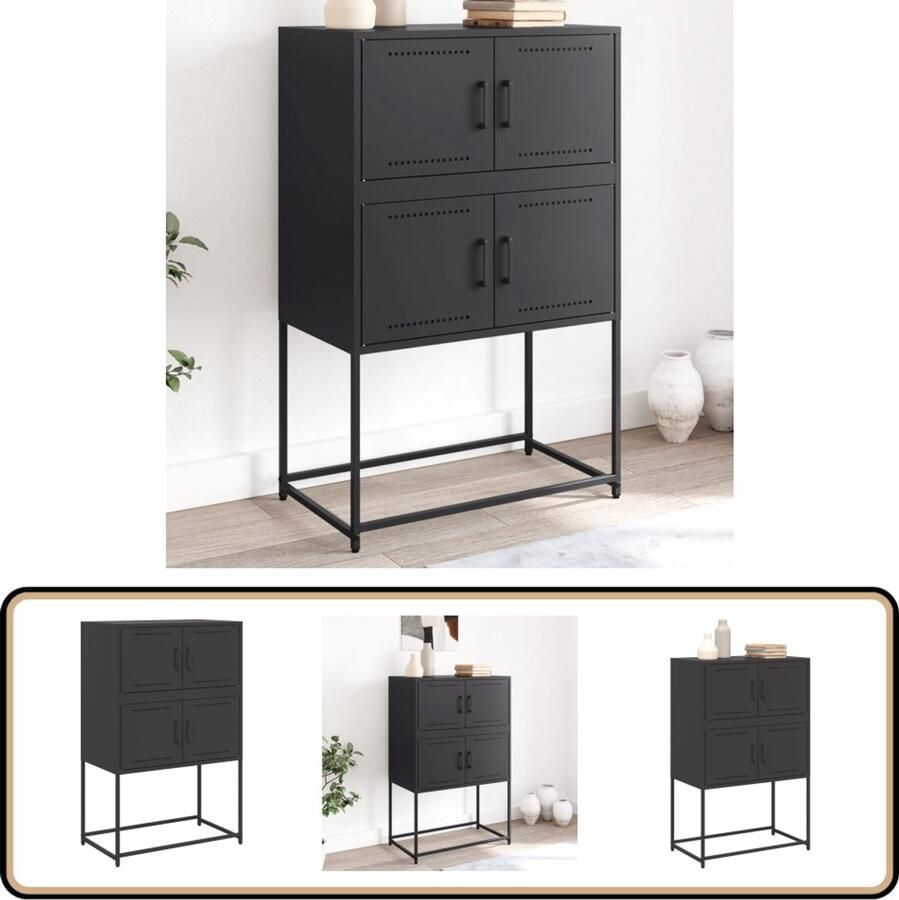 VidaXL Dressoir van staal Zwart 68 5x38 5x107 cm Industrieel Dressoir Metalen Dressoir Staaldressing Opbergdressoir Salontafel