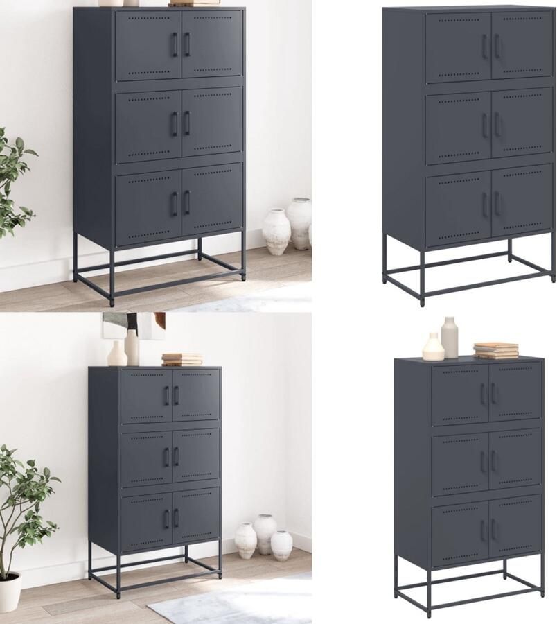 VidaXL Dressoir 68 5x38 5x123 5 cm staal antracietkleurig Dressoir Dressoirs Kast Wandkast