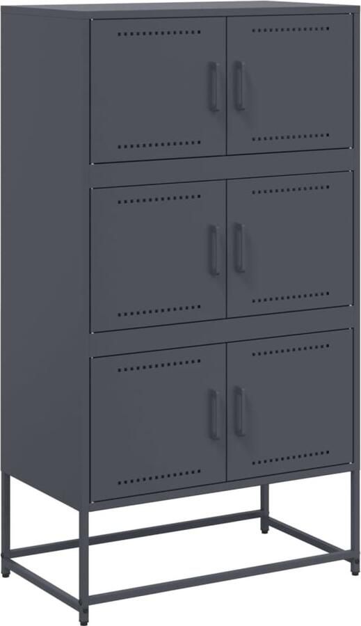 The Living Store Dressoir 68 5x38 5x123 5 cm staal antracietkleurig Dressoir Industrieel Design Metalen Dressoir Robuuste Kast Opbergkast