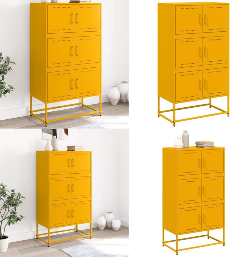 VidaXL Dressoir 68 5x38 5x123 5 cm staal mosterdgeel Dressoir Dressoirs Kast Wandkast