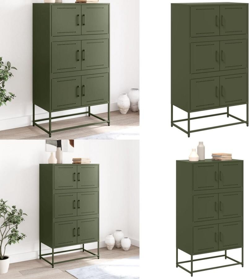 VidaXL Dressoir 68 5x38 5x123 5 cm staal olijfgroen Dressoir Dressoirs Kast Wandkast