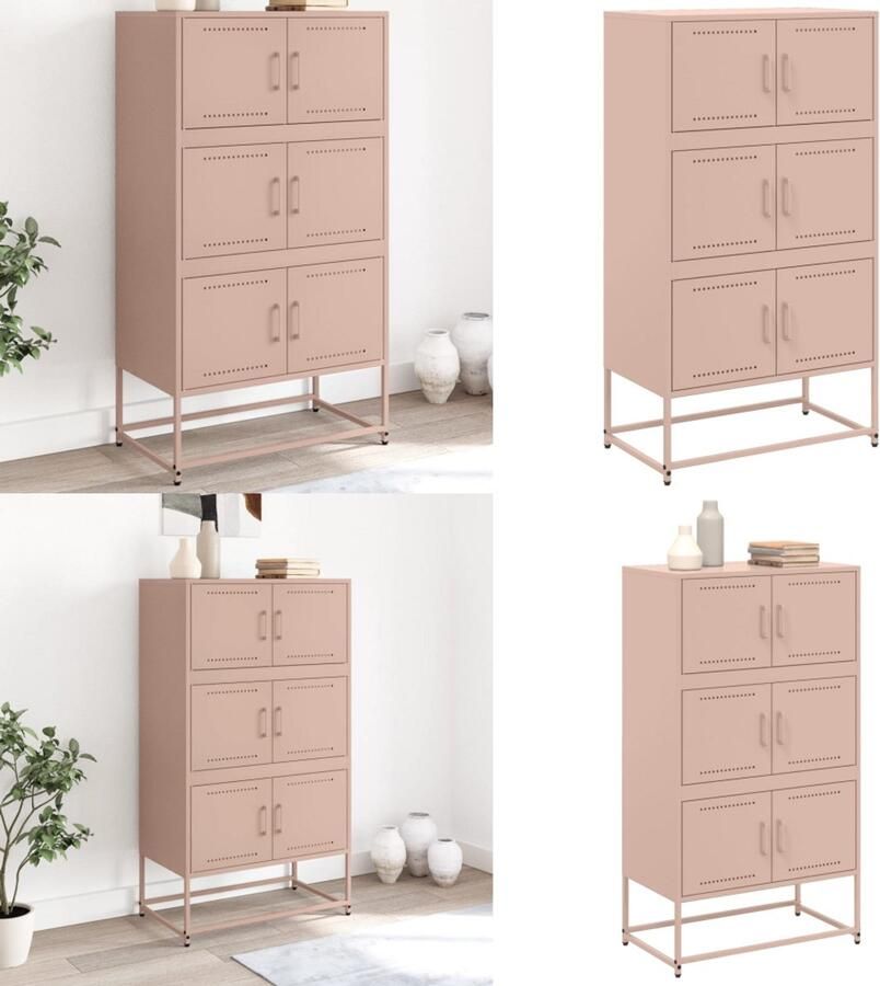 VidaXL Dressoir 68 5x38 5x123 5 cm staal roze Dressoir Dressoirs Kast Wandkast